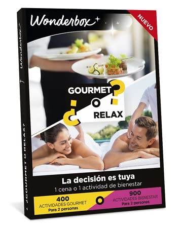 WONDERBOX - Caja Regalo - ¿Gourmet o Relax? - 1 Comida o Cena o 1 Actividad Bienestar para 2 Personas - 400 Actividades Gourmet o 900 Actividades Bienestar - Ideas Regalo